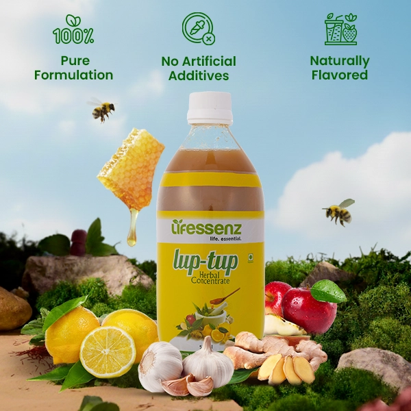 Lup-Tup heart health drink with ginger, garlic, lemon, ACV, & honey promotes circulation & wellness